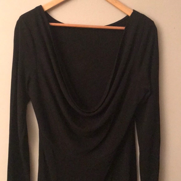 INC Black chic dress with drape neck, Sz L - Picture 3 of 7